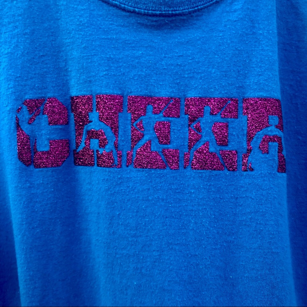 Cheerleader Girls shirt pink glitter graphic Cheer Letter Sz. Medium
